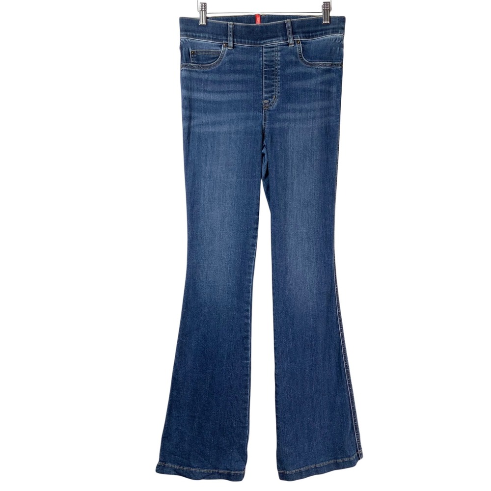 Spanx Blue Denim Flare Jeans Medium Pull-on High Rise Flare Shapewear Leg